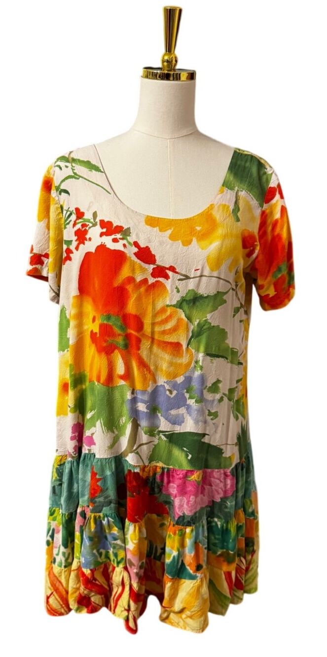 Vintage Jams World "Flora Grande" Tiered Drop-Waist Ruffle Dress Size Large